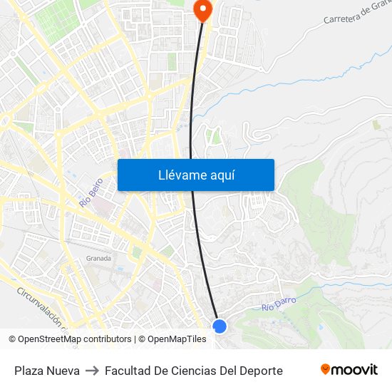 Plaza Nueva to Facultad De Ciencias Del Deporte map