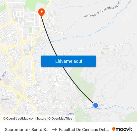 Sacromonte - Santo Sepulcro to Facultad De Ciencias Del Deporte map