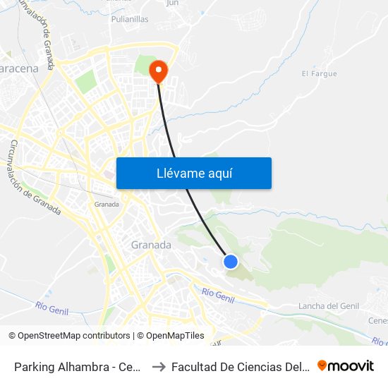 Parking Alhambra - Cementerio to Facultad De Ciencias Del Deporte map