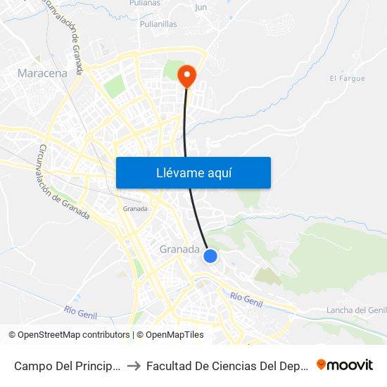 Campo Del Principe 3 to Facultad De Ciencias Del Deporte map