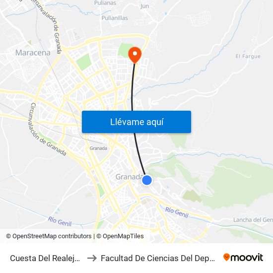 Cuesta Del Realejo 1 to Facultad De Ciencias Del Deporte map