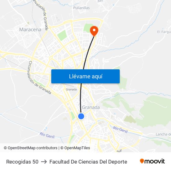 Recogidas 50 to Facultad De Ciencias Del Deporte map