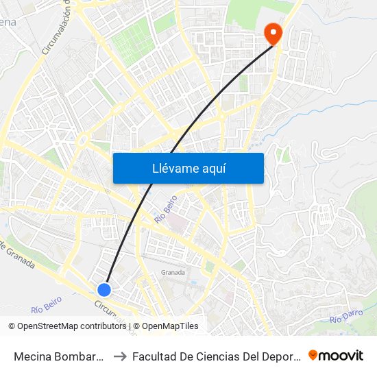 Mecina Bombarón to Facultad De Ciencias Del Deporte map