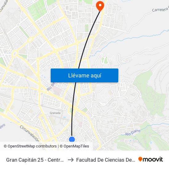 Gran Capitán 25 - Centro Cultural to Facultad De Ciencias Del Deporte map