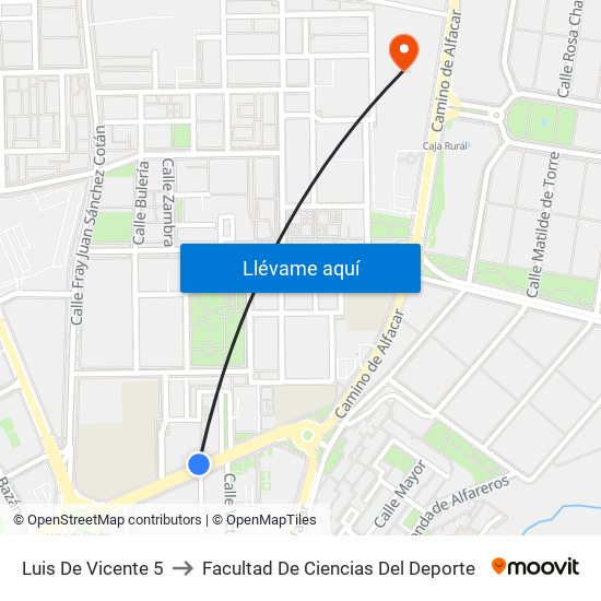 Luis De Vicente 5 to Facultad De Ciencias Del Deporte map