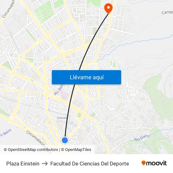 Plaza Einstein to Facultad De Ciencias Del Deporte map