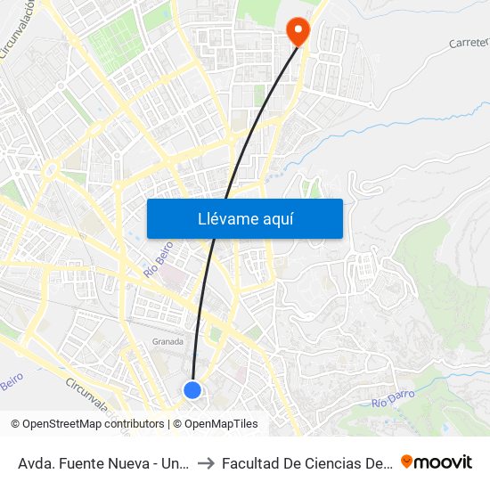 Avda. Fuente Nueva - Universidad to Facultad De Ciencias Del Deporte map