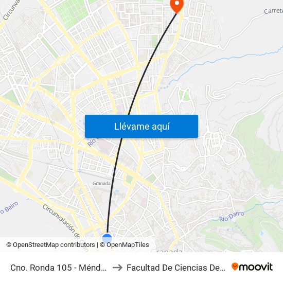 Cno. Ronda 105 - Méndez Núñez to Facultad De Ciencias Del Deporte map