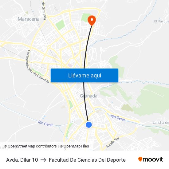 Avda. Dílar 10 to Facultad De Ciencias Del Deporte map