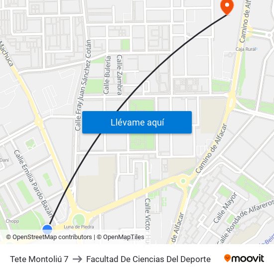 Tete Montoliú 7 to Facultad De Ciencias Del Deporte map