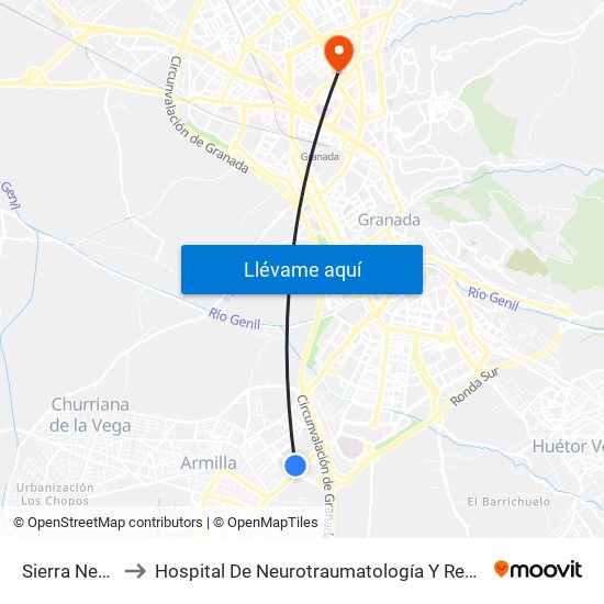 Sierra Nevada to Hospital De Neurotraumatología Y Rehabilitación map