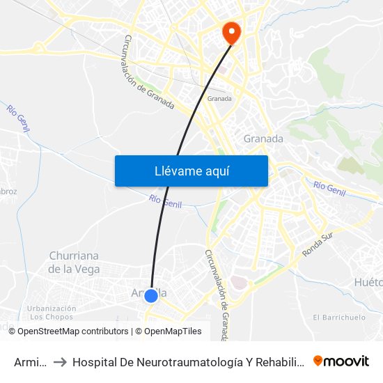 Armilla to Hospital De Neurotraumatología Y Rehabilitación map