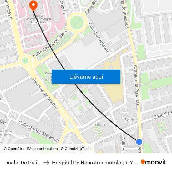 Avda. De Pulianas 1 to Hospital De Neurotraumatología Y Rehabilitación map