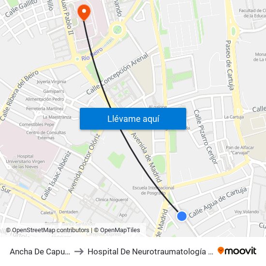 Ancha De Capuchinos 1 to Hospital De Neurotraumatología Y Rehabilitación map