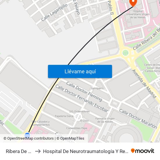 Ribera De Beiro to Hospital De Neurotraumatología Y Rehabilitación map