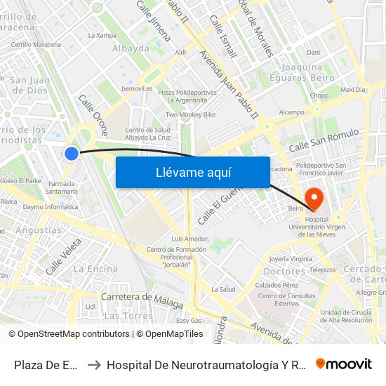 Plaza De Europa to Hospital De Neurotraumatología Y Rehabilitación map