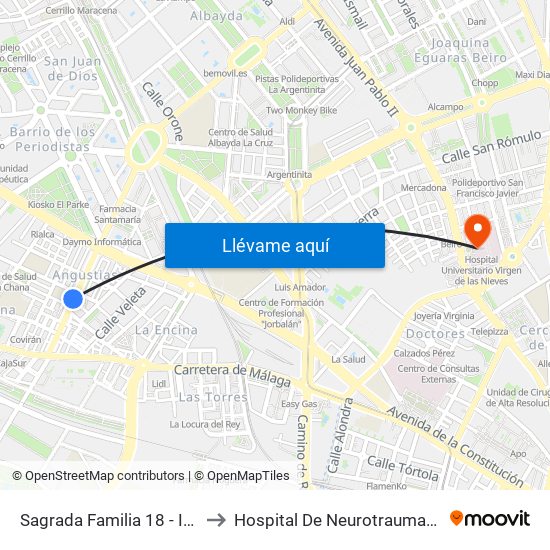 Sagrada Familia 18 - Iglesia Santa Micaela to Hospital De Neurotraumatología Y Rehabilitación map