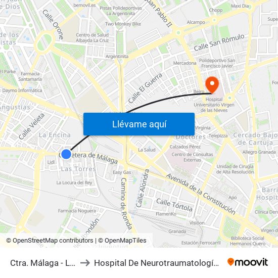 Ctra. Málaga - Las Torres to Hospital De Neurotraumatología Y Rehabilitación map