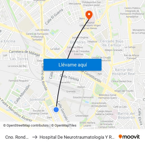 Cno. Ronda 153 to Hospital De Neurotraumatología Y Rehabilitación map