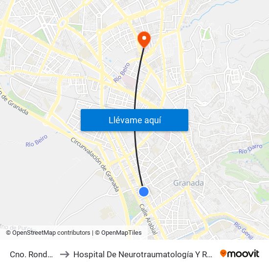 Cno. Ronda 100 to Hospital De Neurotraumatología Y Rehabilitación map