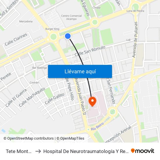 Tete Montoliú 6 to Hospital De Neurotraumatología Y Rehabilitación map