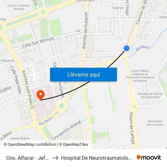 Cno. Alfacar - Jefatura Tráfico to Hospital De Neurotraumatología Y Rehabilitación map