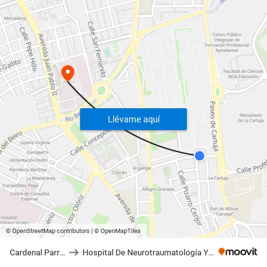Cardenal Parrado 51 to Hospital De Neurotraumatología Y Rehabilitación map