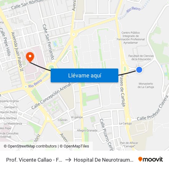 Prof. Vicente Callao - Fte Ciencias Educación to Hospital De Neurotraumatología Y Rehabilitación map