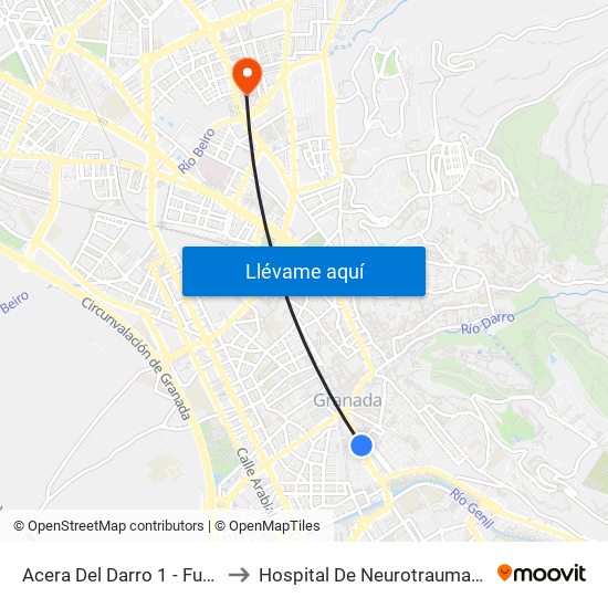 Acera Del Darro 1 - Fuente De Las Batallas to Hospital De Neurotraumatología Y Rehabilitación map