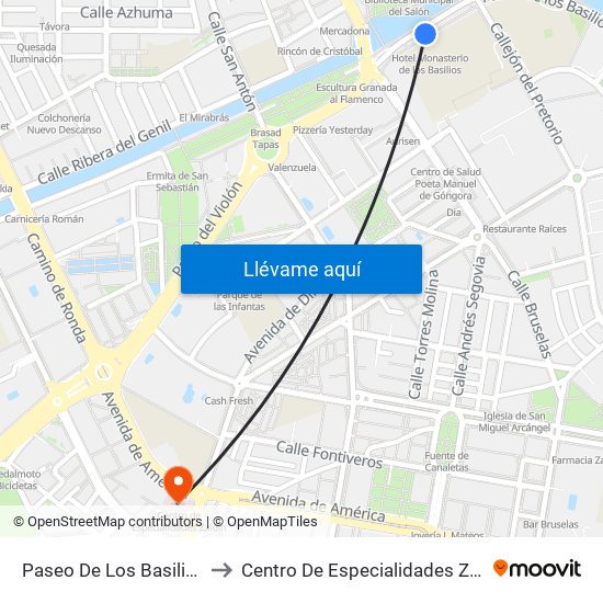 Paseo De Los Basilios 1 to Centro De Especialidades Zaídin map