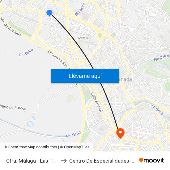 Ctra. Málaga - Las Torres to Centro De Especialidades Zaídin map