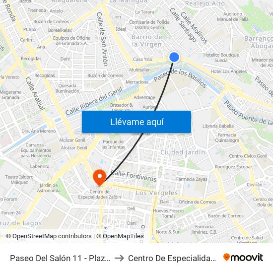 Paseo Del Salón 11 - Plaza Carretas to Centro De Especialidades Zaídin map