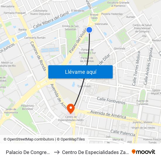 Palacio De Congresos to Centro De Especialidades Zaídin map