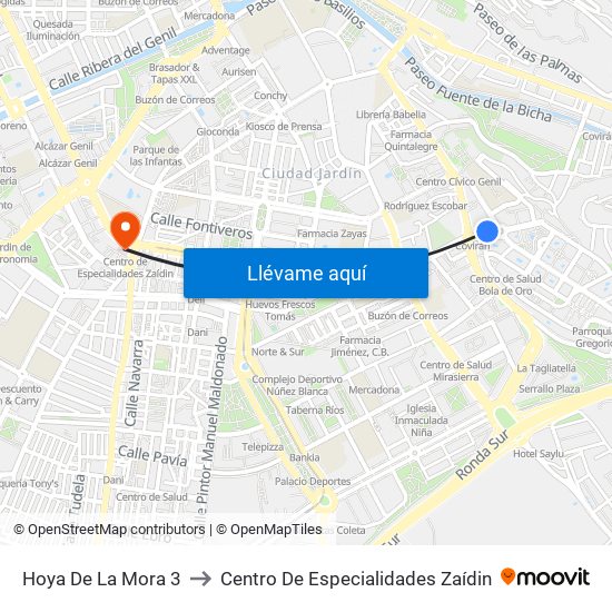 Hoya De La Mora 3 to Centro De Especialidades Zaídin map