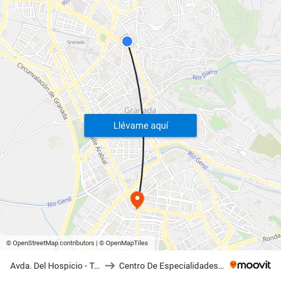 Avda. Del Hospicio - Triunfo to Centro De Especialidades Zaídin map