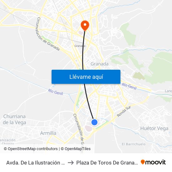 Avda. De La Ilustración 80 to Plaza De Toros De Granada map