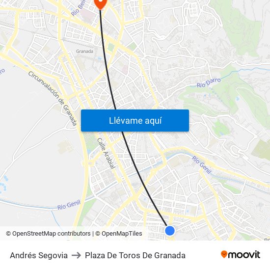 Andrés Segovia to Plaza De Toros De Granada map