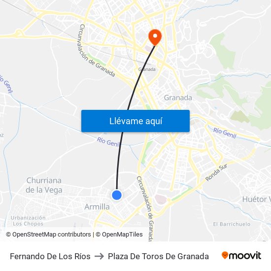 Fernando De Los Ríos to Plaza De Toros De Granada map