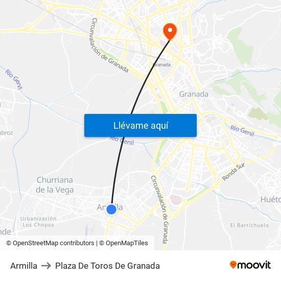 Armilla to Plaza De Toros De Granada map