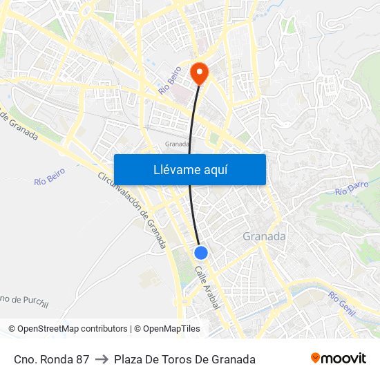 Cno. Ronda 87 to Plaza De Toros De Granada map