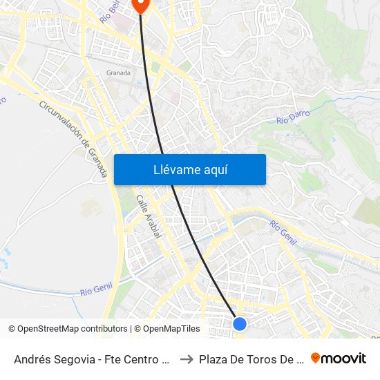 Andrés Segovia - Fte Centro Cívico Zaidín to Plaza De Toros De Granada map