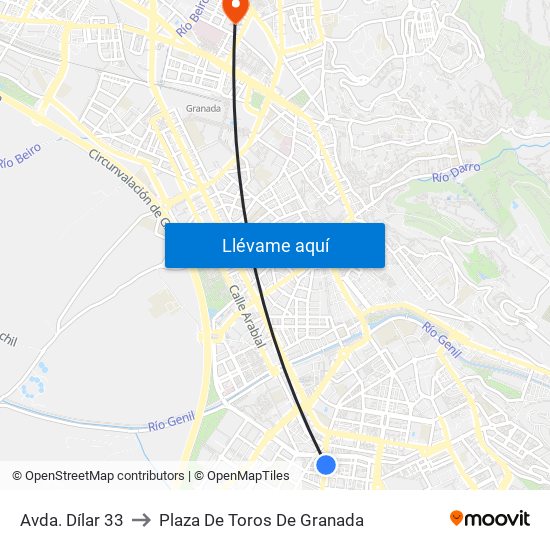 Avda. Dílar 33 to Plaza De Toros De Granada map