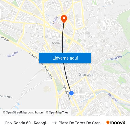 Cno. Ronda 60 - Recogidas to Plaza De Toros De Granada map