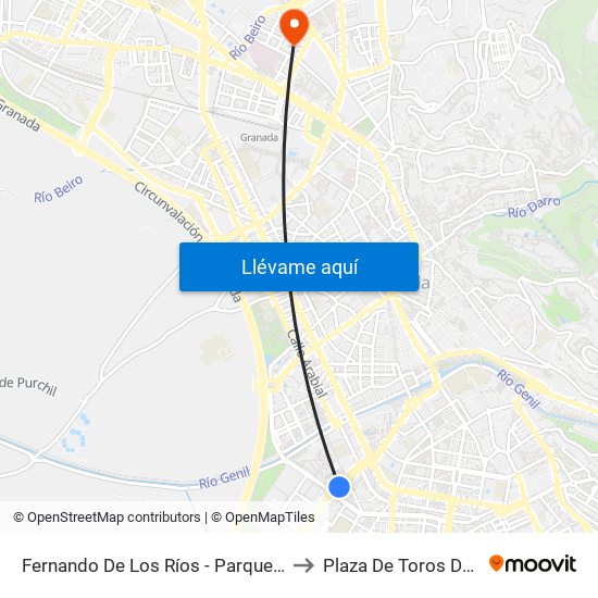 Fernando De Los Ríos - Parque Cruz De Lagos to Plaza De Toros De Granada map