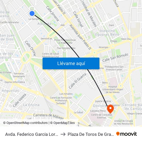 Avda. Federico García Lorca 27 to Plaza De Toros De Granada map