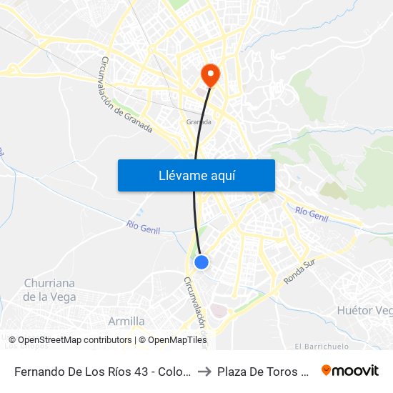 Fernando De Los Ríos 43 - Colonia San Sebastián to Plaza De Toros De Granada map