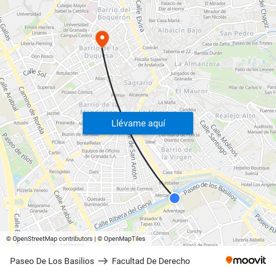 Paseo De Los Basilios to Facultad De Derecho map