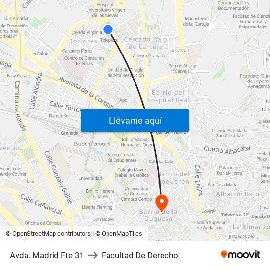 Avda. Madrid Fte 31 to Facultad De Derecho map