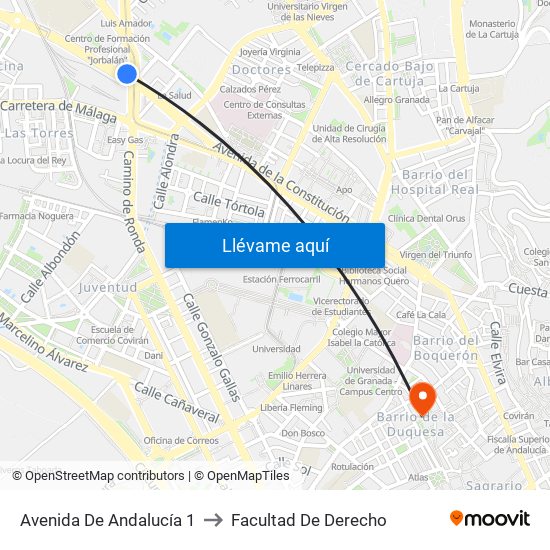 Avenida De Andalucía 1 to Facultad De Derecho map