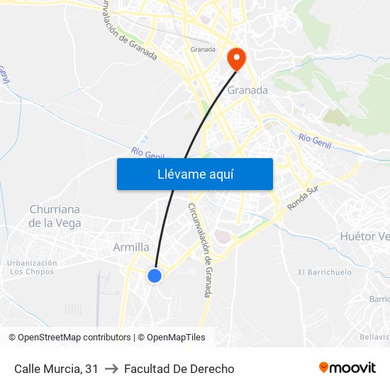 Calle Murcia, 31 to Facultad De Derecho map